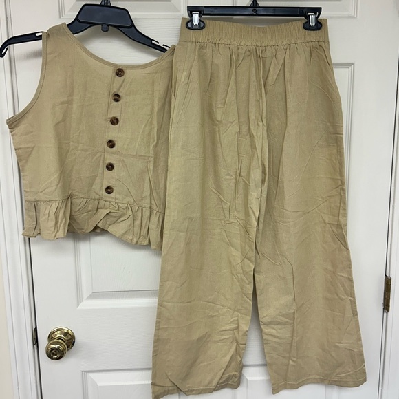 Tan 2 piece Linen Vacation Set NWOT SIZE M - Picture 7 of 8